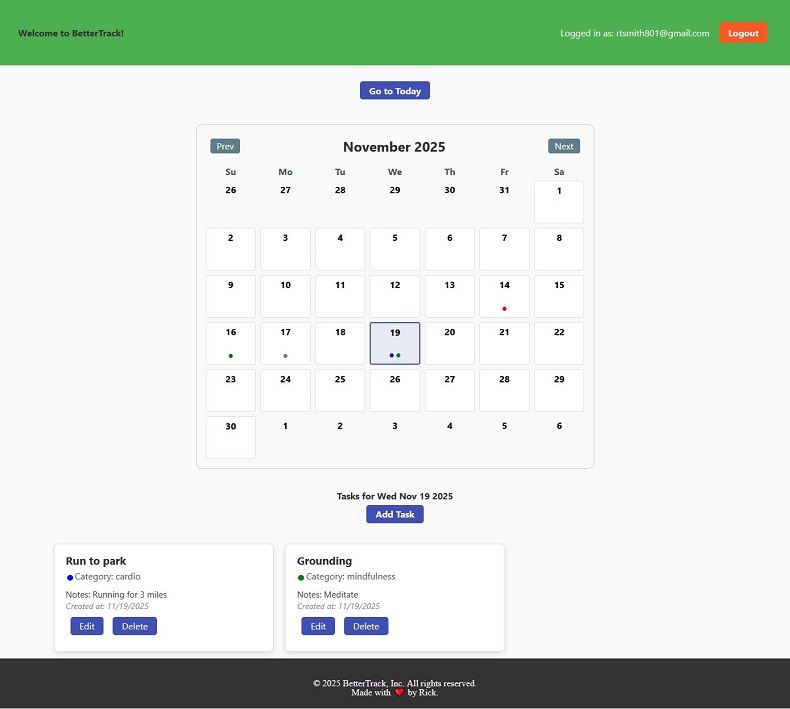 BetterTrack App Screenshot